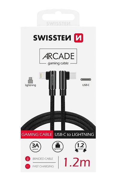 Data Cable Swissten Arcade Textile Data Cable USB-C/Lightning 1.2m Black Packaging/box
