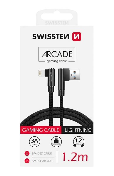 Data Cable Swissten Arcade Textile Data Cable USB/Lightning 1.2m Black Packaging/box