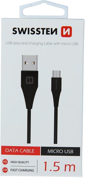 Dátový kábel Swissten dátový kábel USB/ microUSB 1.5 m čierny (6.5 mm) ...