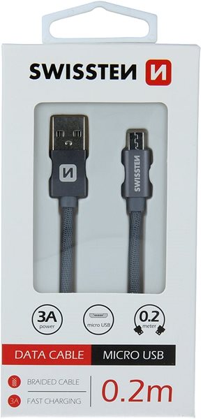 Datenkabel Swissten Textildatenkabel Micro USB 0,2 m grau Verpackung/Box