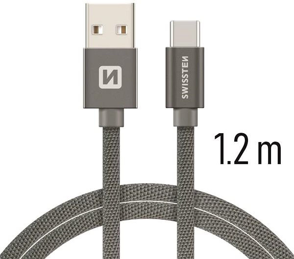 Data Cable Swissten Data Cable Textile USB / USB-C 1.2m grey ...