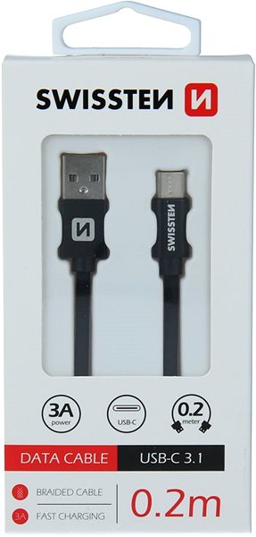 Data Cable Swissten Textile Data Cable USB-C 0.2m Black Packaging/box