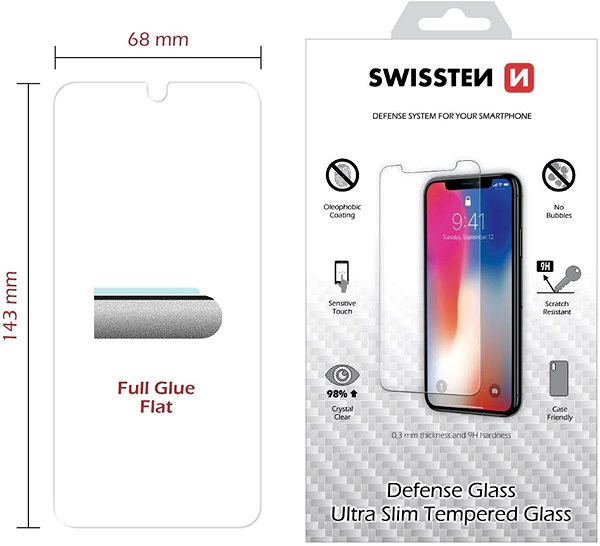 Ochranné sklo Swissten pre Xiaomi Redmi Note 8 Pro čierne Technický nákres