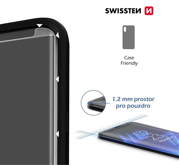Üvegfólia Swissten Case Friendly Samsung Galaxy A12 üvegfólia - fekete Jellemzők/technológia
