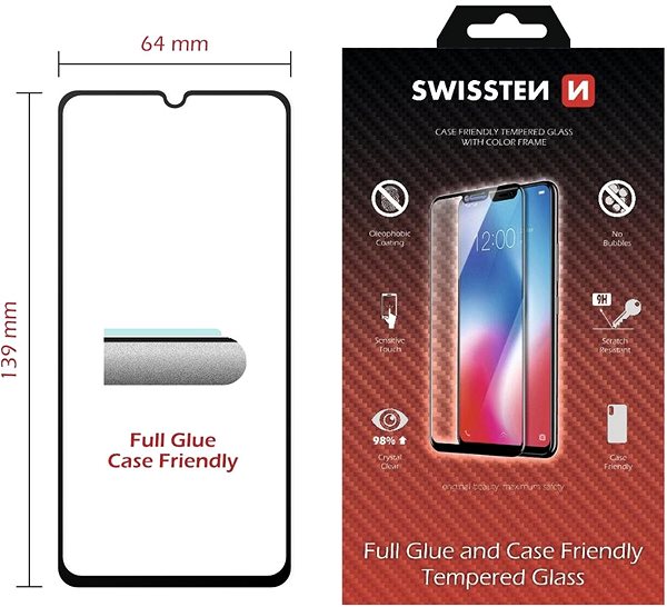 Ochranné sklo Swissten Case Friendly pre Samsung Galaxy A40 čierne Technický nákres