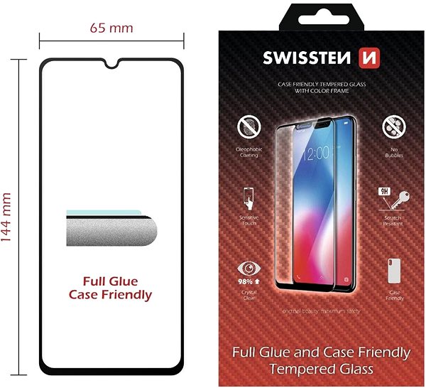 Üvegfólia Swissten Case Friendly Samsung Galaxy A41 üvegfólia - fekete Műszaki vázlat