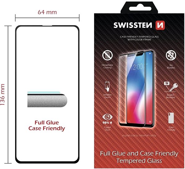 Glass Screen Protector Swissten Case Friendly for Samsung Galaxy S10e Black Technical draft