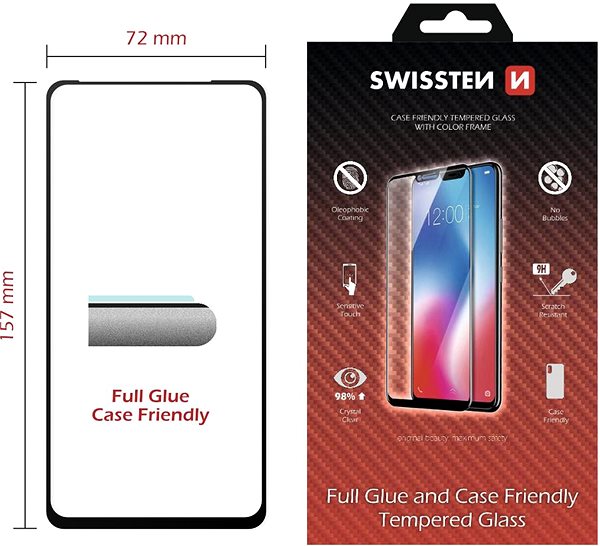 Glass Screen Protector Swissten Case Friendly for Xiaomi Redmi Note 9 Black ...