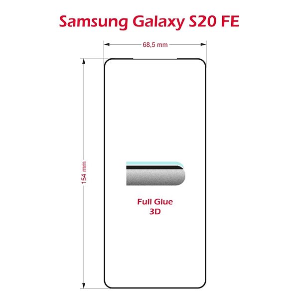 Schutzglas Swissten 3D Full Glue für Samsung Galaxy S20 FE schwarz Technische Zeichnung