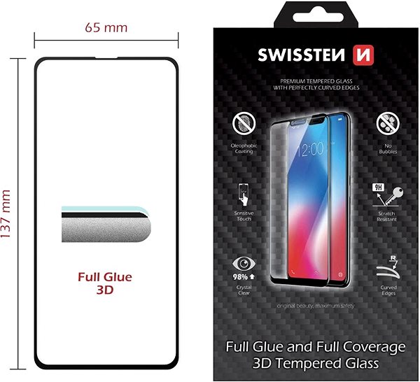 Ochranné sklo Swissten 3D Full Glue na Samsung Galaxy S10e čierne Technický nákres