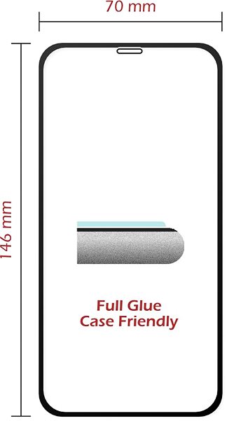 Üvegfólia Swissten Case Friendly  iPhone 11 készülékhez, fekete Műszaki vázlat