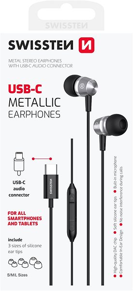 Headphones Swissten Metallic USB-C black .