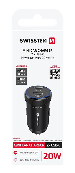 Auto-Ladegerät Swissten CL Adapter 2x USB-C PD 20 W schwarz ...