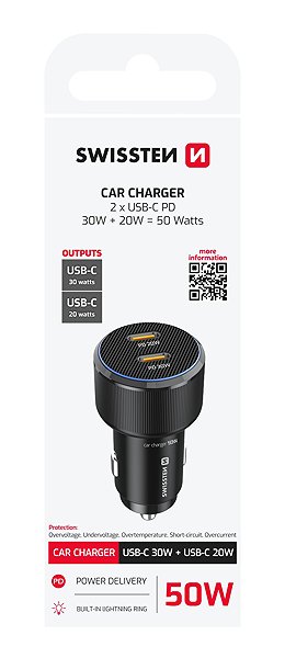 Car Charger Swissten CL Adapter 2x USB-C PD 50 W black ...