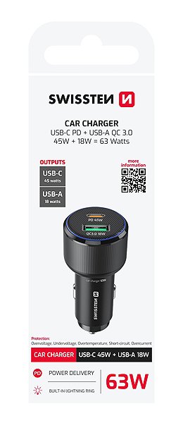 Car Charger Swissten CL Adapter USB-C PD + USB-A 63 W black ...