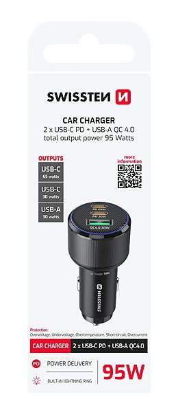 Car Charger Swissten CL Adapter 2x USB-C PD + USB-A 95 W black ...