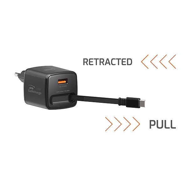 Wall Charger Swissten SlideCharge GaN 30W, Black ...