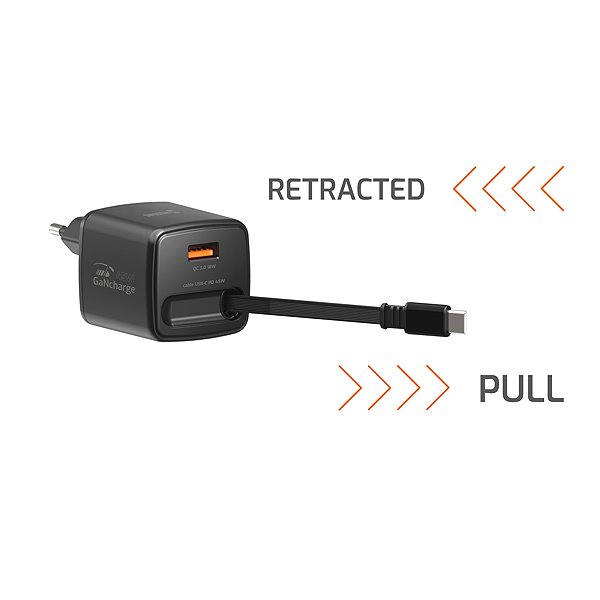 Wall Charger Swissten SlideCharge GaN 45W, Black ...