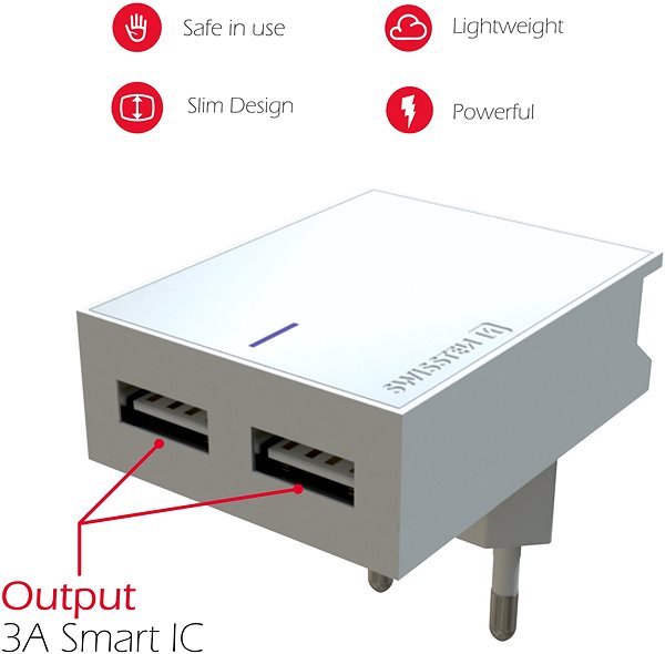 Nabíjačka do siete Swissten sieťová nabíjačka lightning MFi SMART IC 2× USB 3A biela Vlastnosti/technológia
