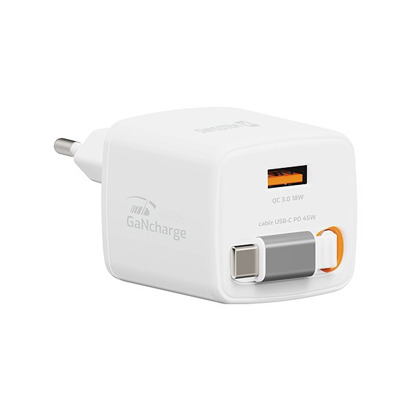 Wall Charger Swissten SlideCharge GaN 45W, White ...