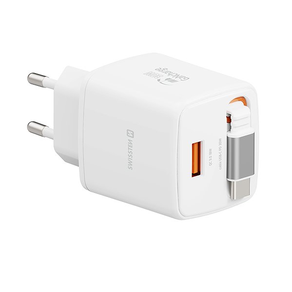 Wall Charger Swissten SlideCharge GaN 30W, White ...