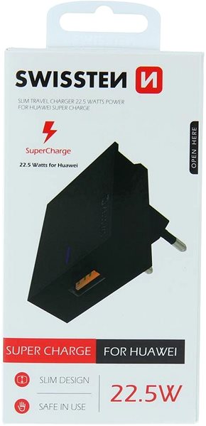 Hálózati adapter Swissten hálózati adapter a Huawei Supercharge készülékhez fekete Csomagolás/doboz