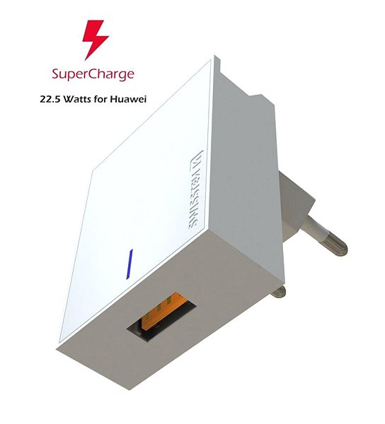 Hálózati adapter Swissten hálózati adapter a Huawei Supercharge fehér készülékhez Oldalnézet