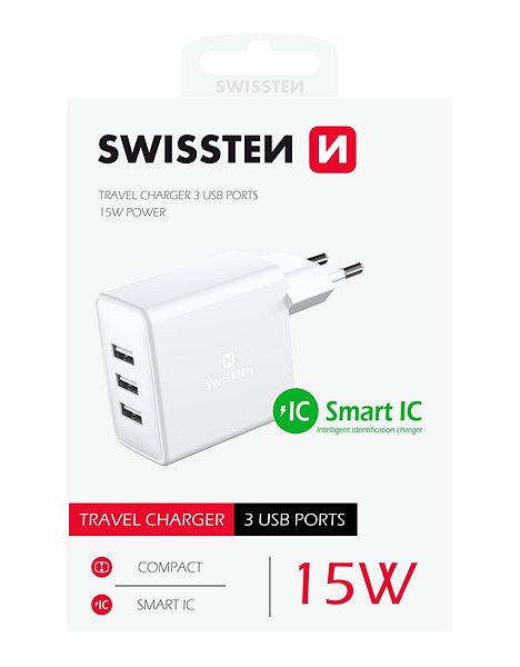 AC Adapter Swissten power adapter 3x USB 3A 15W white ...