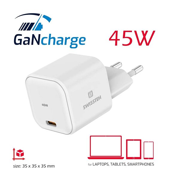 Netzladegerät Swissten Power Adapter GaN 1x USB-C 45W Power Delivery Weiß ...