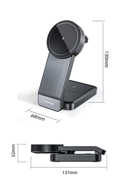Ladeständer Swissten faltbares MagStick wireless Ladegerät 3 in 1 25 W schwarz (MagSafe kompatibel) ...