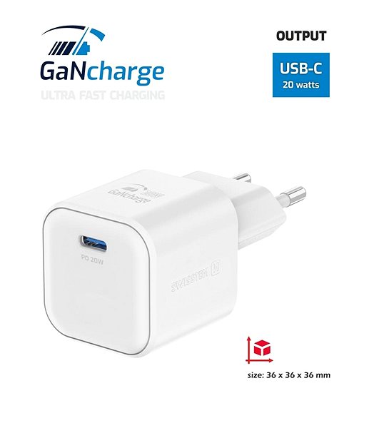 AC Adapter Swissten Power Adapter GaN 1x USB-C 20W Power Delivery White ...