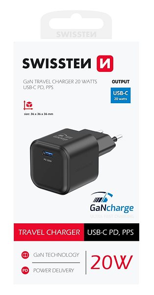 Netzladegerät Swissten Netzwerkadapter GaN 1x USB-C 20W Power Delivery schwarz ...