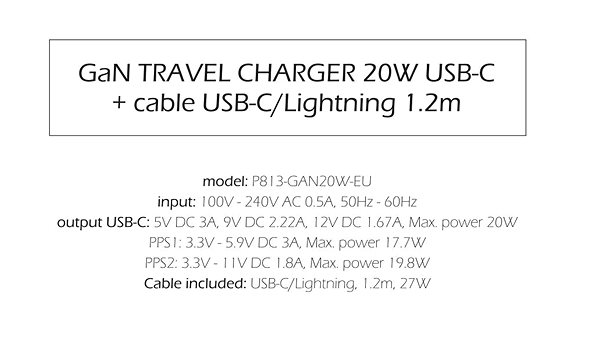 AC Adapter Swissten Power Adapter GaN 1x USB-C 20W Power Delivery + USB-C/Lightning Data Cable 1.2m White ...