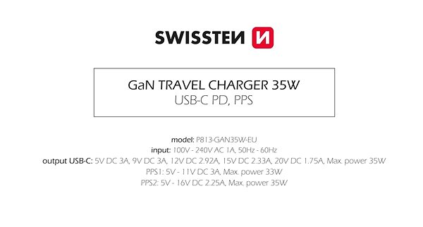 Netzladegerät Swissten Netzwerkadapter GaN 1x USB-C 35W Power Delivery schwarz ...