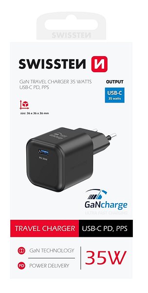 Netzladegerät Swissten Netzwerkadapter GaN 1x USB-C 35W Power Delivery schwarz ...