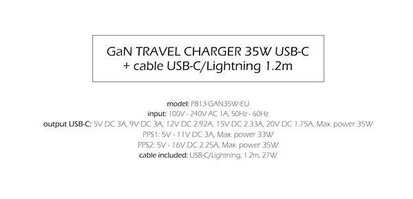 AC Adapter Swissten GaN Network Adapter 1x USB-C 35W Power Delivery + USB-C/Lightning Data Cable 1.2m White ...