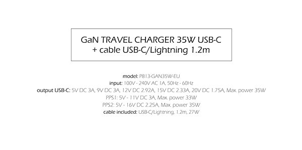 Wall Charger Swissten GaN Network Adapter 1x USB-C 35W Power Delivery + USB-C/Lightning Data Cable 1.2m Black ...