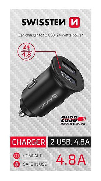 Car Charger Swissten CL Adapter 2x USB 4.8A Metal Black ...