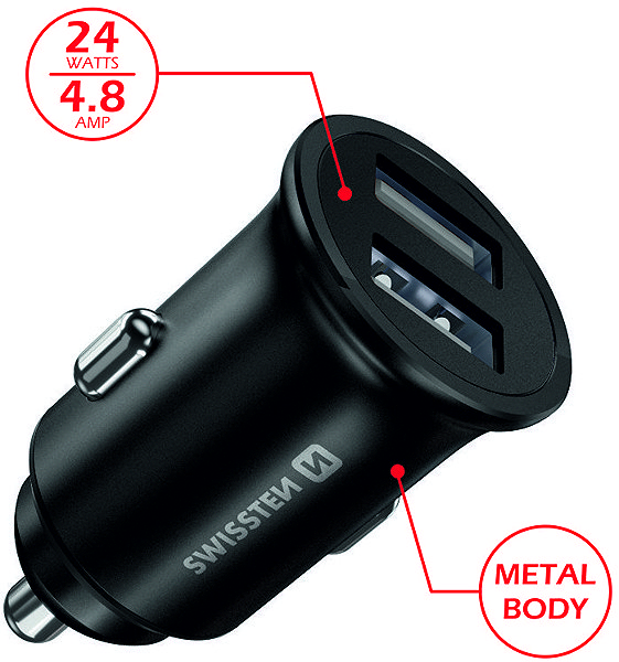 Car Charger Swissten CL Adapter 2x USB 4.8A Metal Black ...