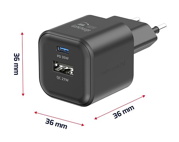 Netzladegerät Swissten GaN Netzgerät 1x USB-C 35 W PD + 1x USB-A 27 W QC schwarz ...