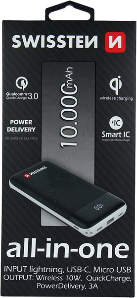 Power Bank Swissten All in One Wireless 10000mAh Black Packaging/box