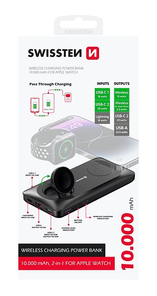Power Bank Swissten Power Bank 10 000 mAh 2in1 for Apple Watch and MagSafe ...