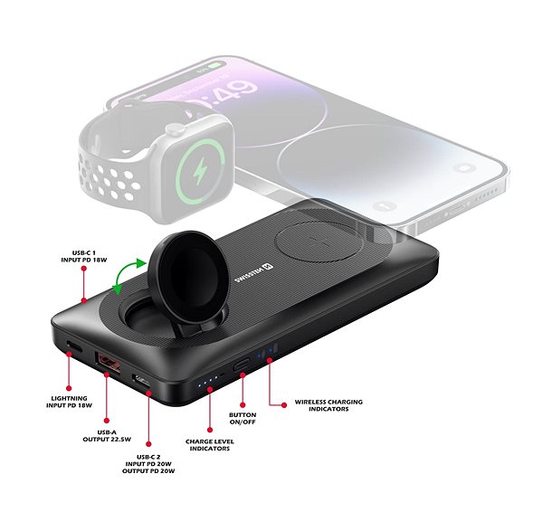 Power Bank Swissten Power Bank 10 000 mAh 2in1 for Apple Watch and MagSafe ...