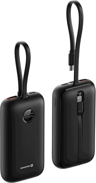 Power Bank Swissten Voltbox 35W 10000 mAh with integrated USB-C and Lightning cables black ...