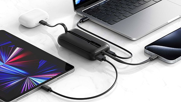 Power Bank Swissten Voltbox 35W 10000 mAh with integrated USB-C and Lightning cables black ...