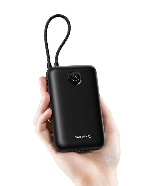 Power Bank Swissten Voltbox 35W 20000 mAh with integrated USB-C and Lightning cables black ...