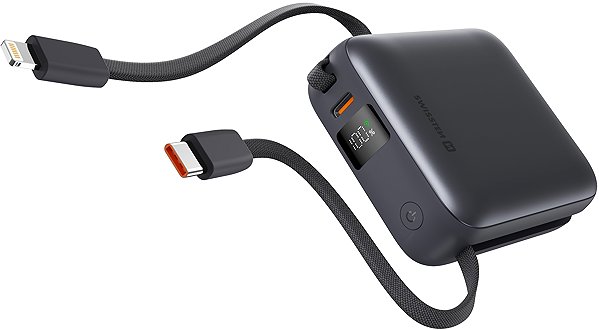 Power Bank Swissten 10000 mAh with integrated USB-C and Lightning cables space silver ...