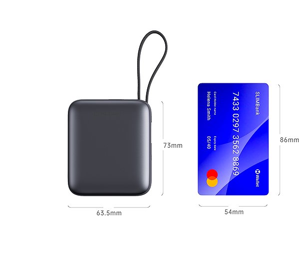 Power Bank Swissten 10000 mAh with integrated USB-C and Lightning cables space silver ...