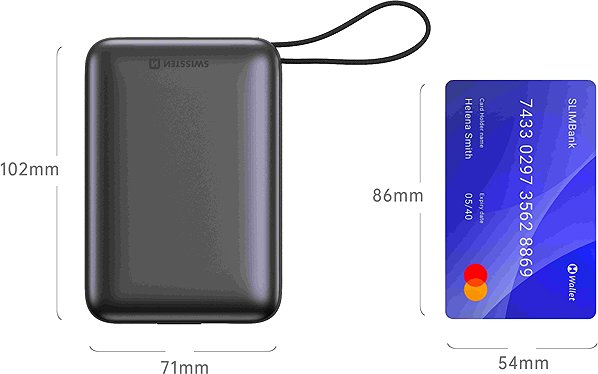 Power Bank Swissten 20000 mAh with integrated USB-C and Lightning cables space silver ...