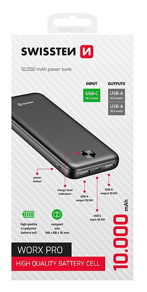 Power Bank Swissten 10000 mAh Worx Pro black ...